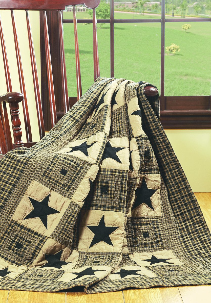 Vintage Star Black Quilted Throw