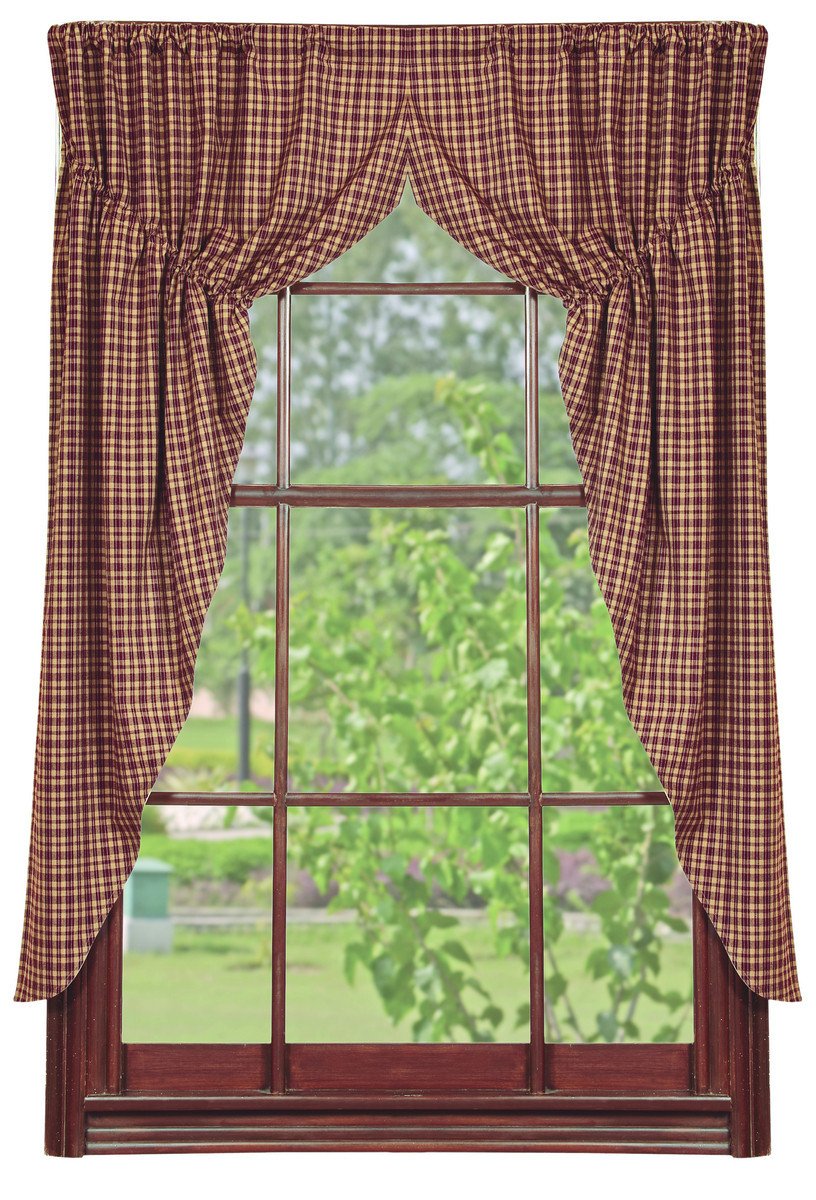 Vintage Star Wine Lined Prairie Curtains