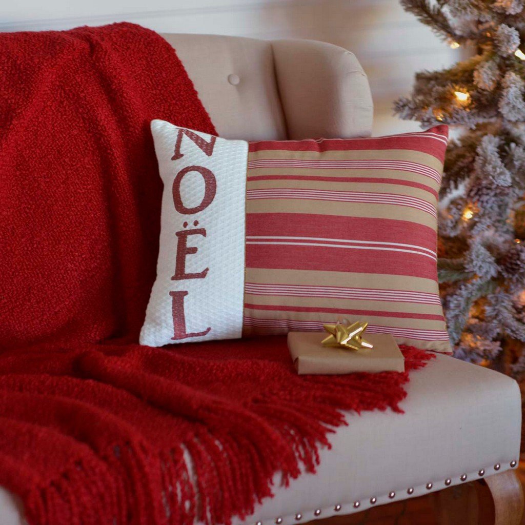 Vintage Stripe Noel Pillow 14x18" Filled